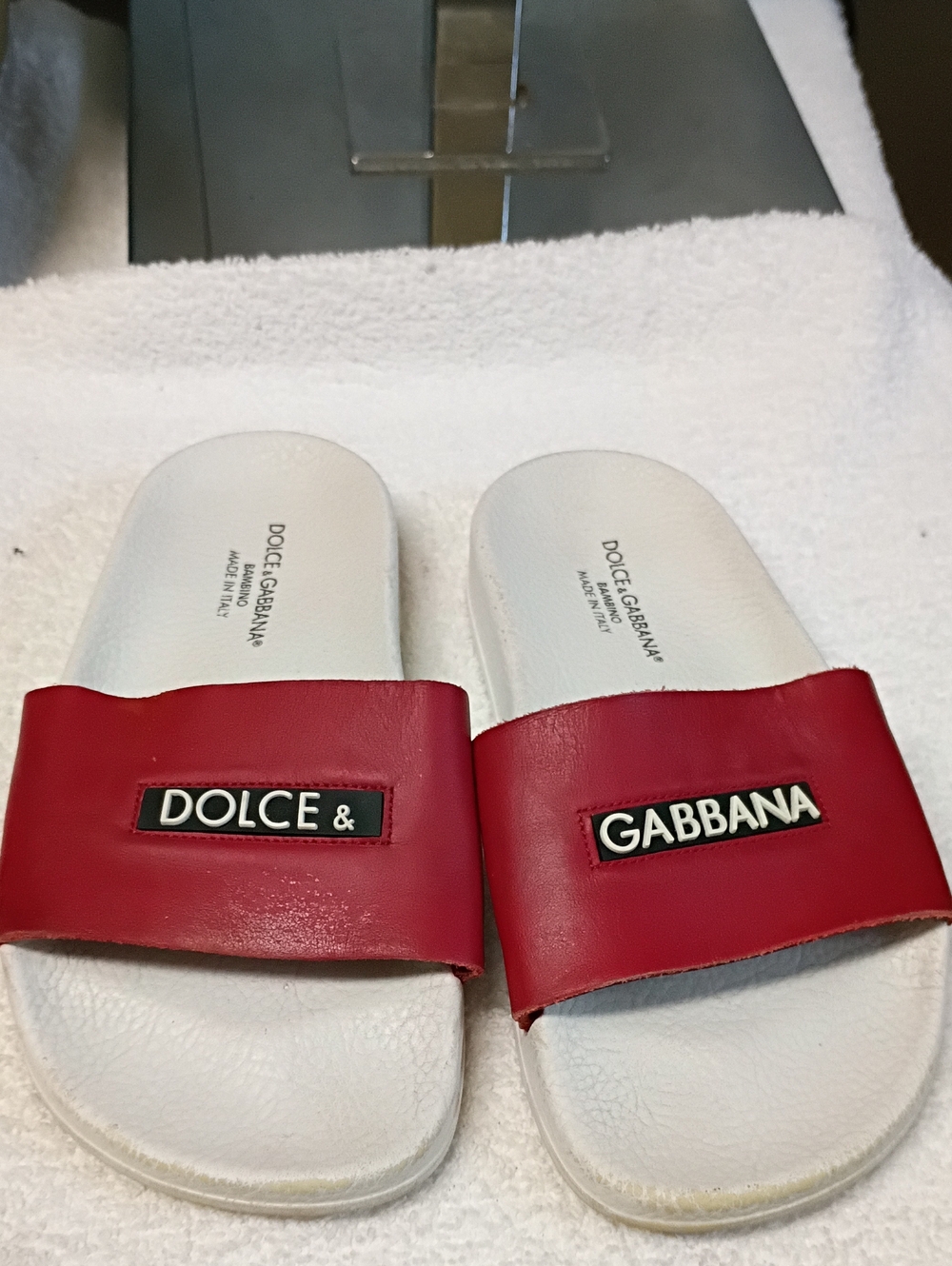 Dolce & Gabbana Red and White Logo Slides
